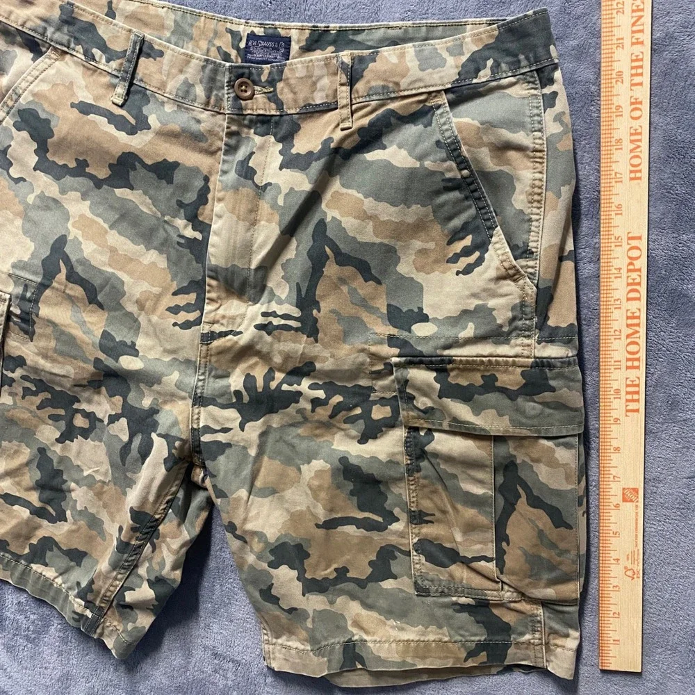 Levis Camo Cargo Shorts Mens 38 Wide Leg Army Green Brown Camouflage Y2K